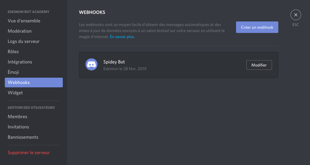 L'option Webhook